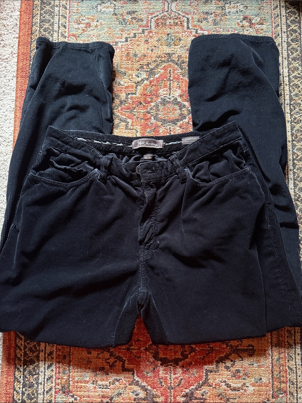 Heritage Black Straight-Leg Corduroy Pants